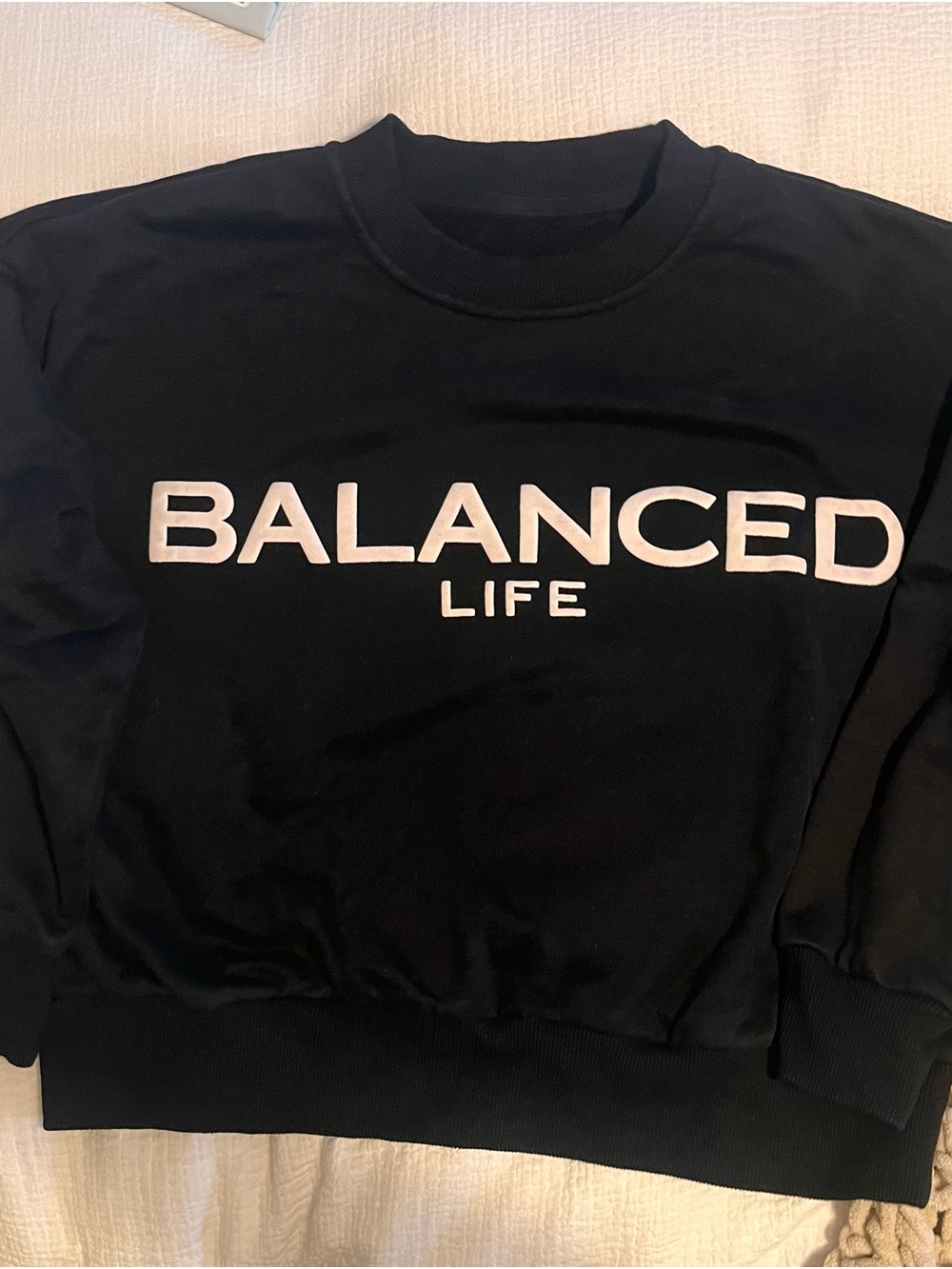 ELLandEMM Balanced Life Black Graphic Crewneck Sweatshirt